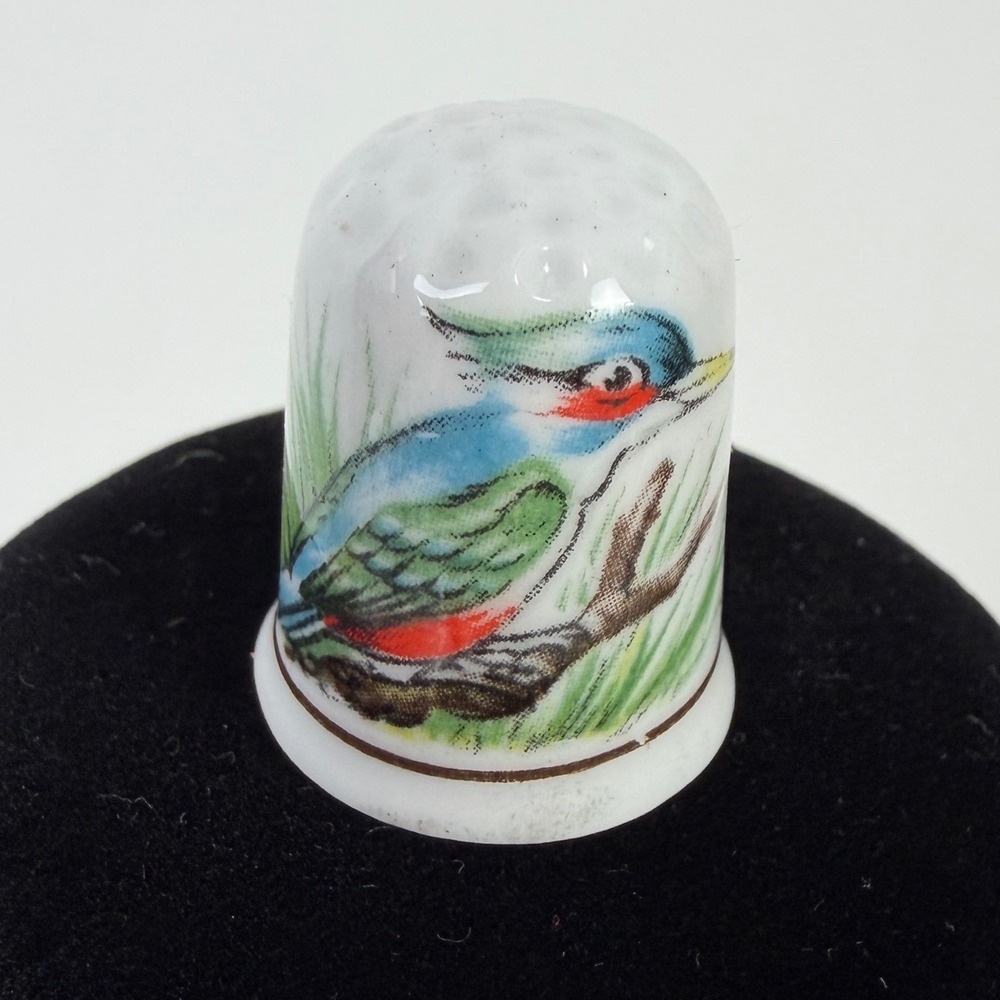 Queens Fine Bone China Kingfisher Bird Thimble Made in England Collectible